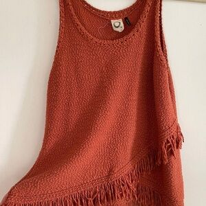 Terracotta Sleeveless Knit Top with Fringe
